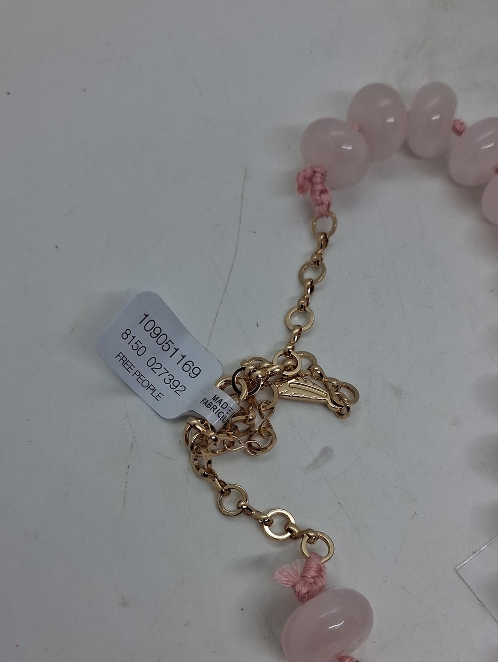 NWT Free People 4 Pc. Set  Pink Beaded Necklace with Gold Chain Accent & 3 Rings - Picture 4 of 5